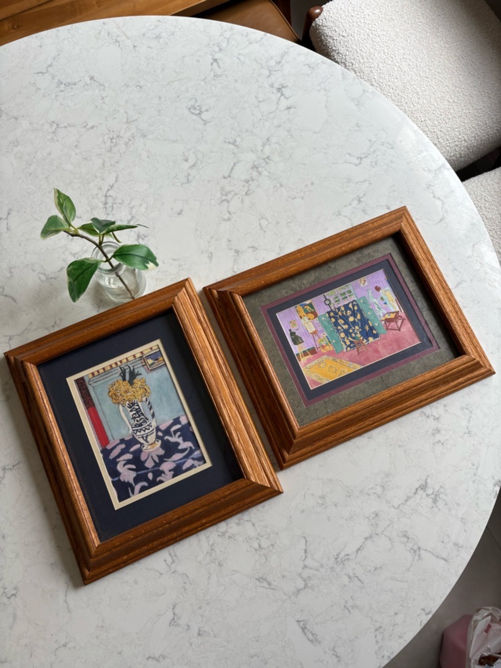 Vintage Framed Henri Matisse Art Prints in Brown Wood Frames - Set of 2